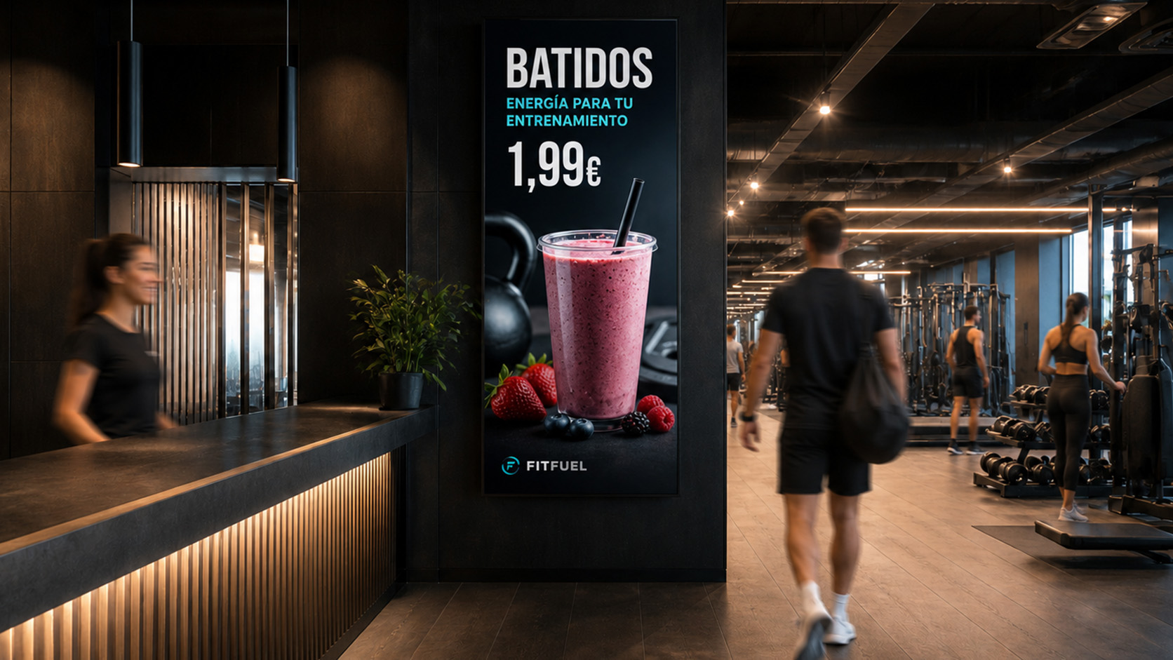 Gimnasio moderno con pantalla digital